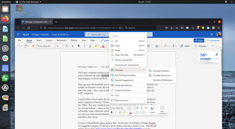 Menggunakan Microsoft Word di browser di Ubuntu