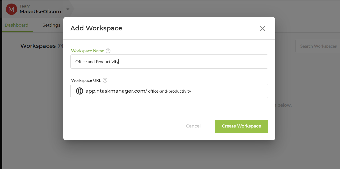 Adding a workspace in nTask.