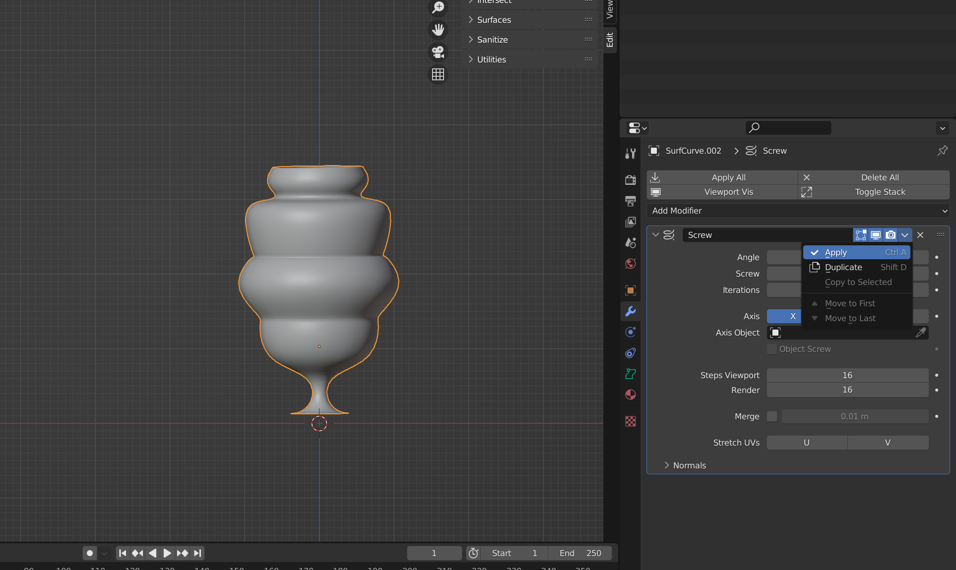 Creating the world's ugliest vase with the Screw Modifier.
