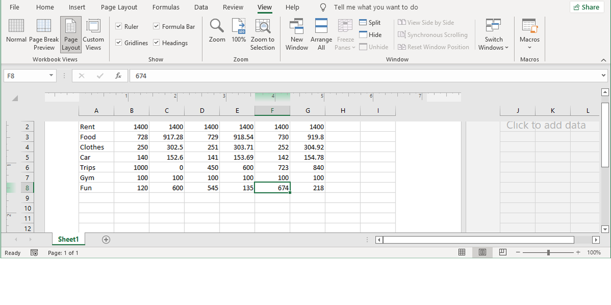 Page Layout settings in Excel