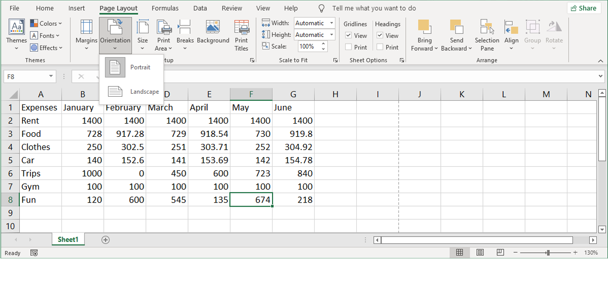 how to change view to landscape in excel for mac