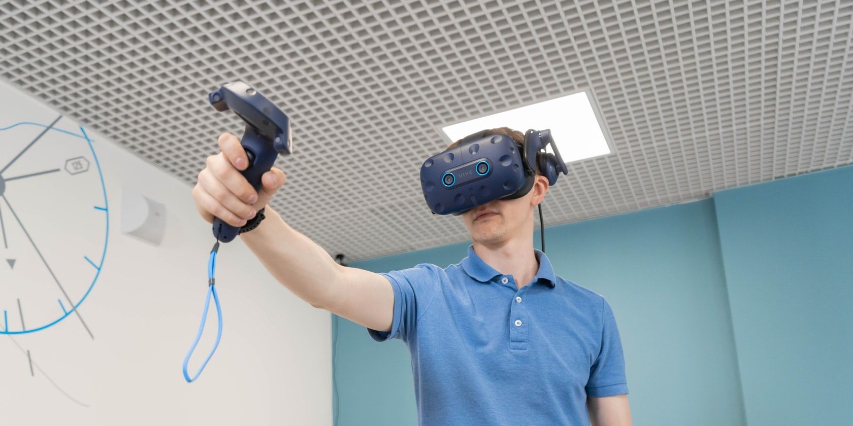 person using a vive vr headset