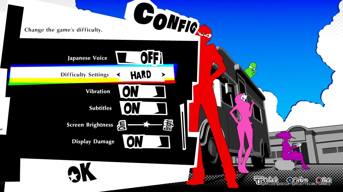 Config screen for Persona 5 Strikers PS4