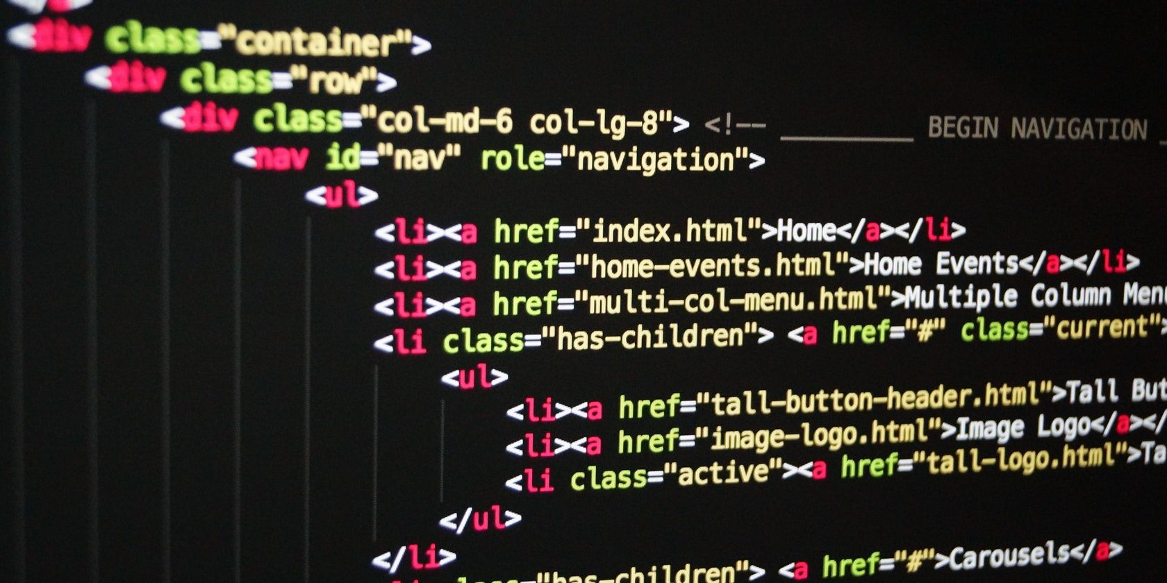 HTML code on a screen