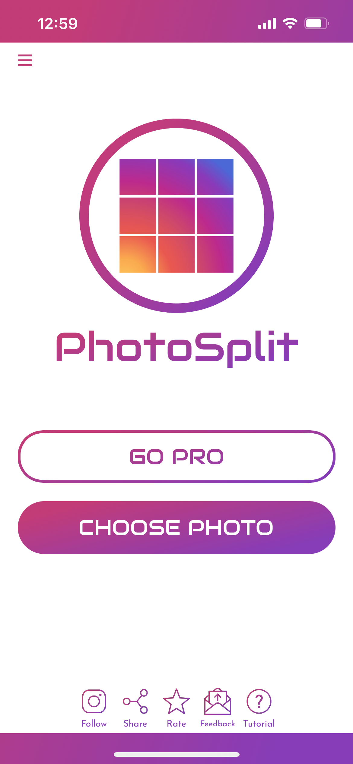 photosplit app main page