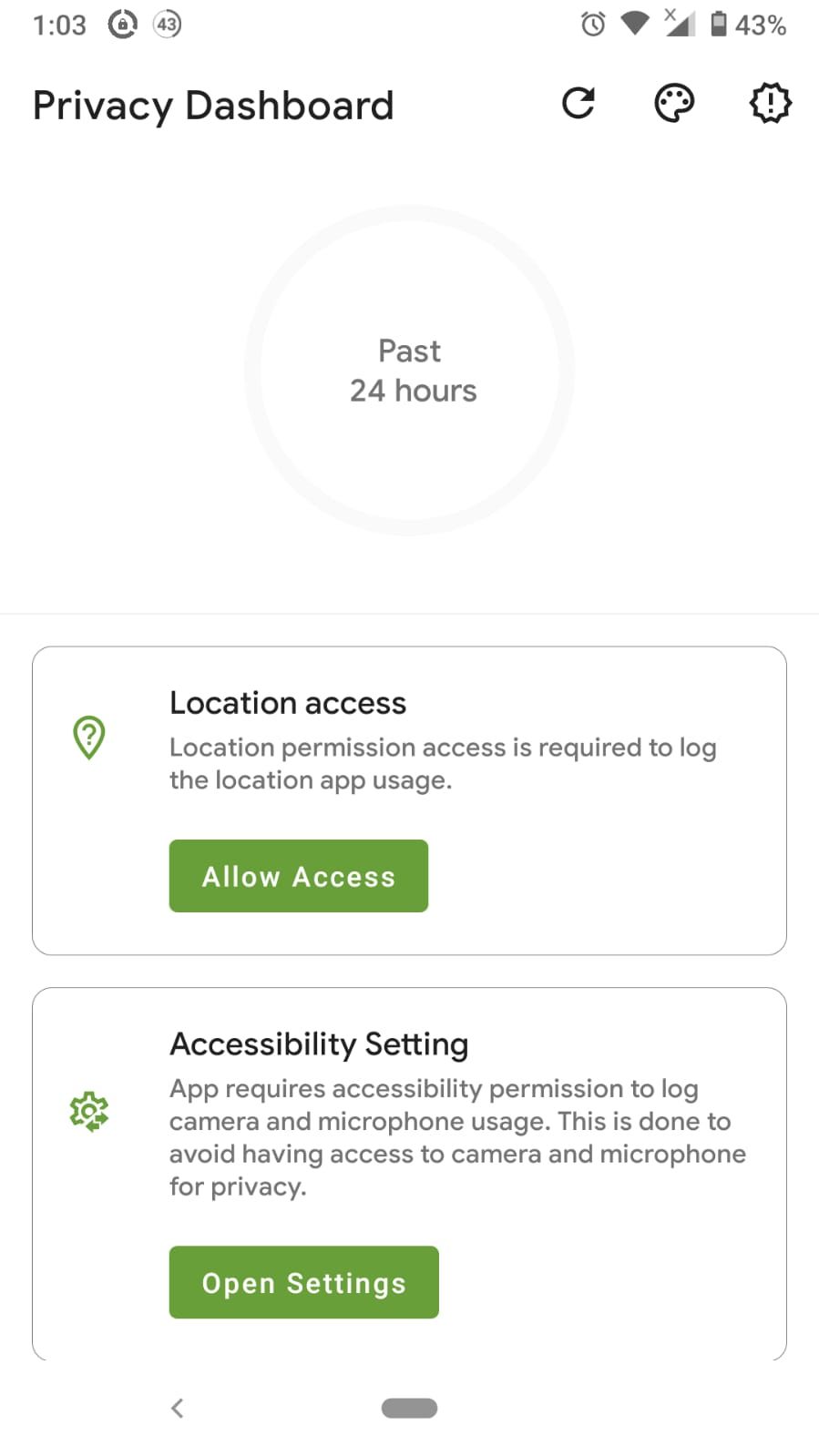 privacy dashboard app main menu screenshot