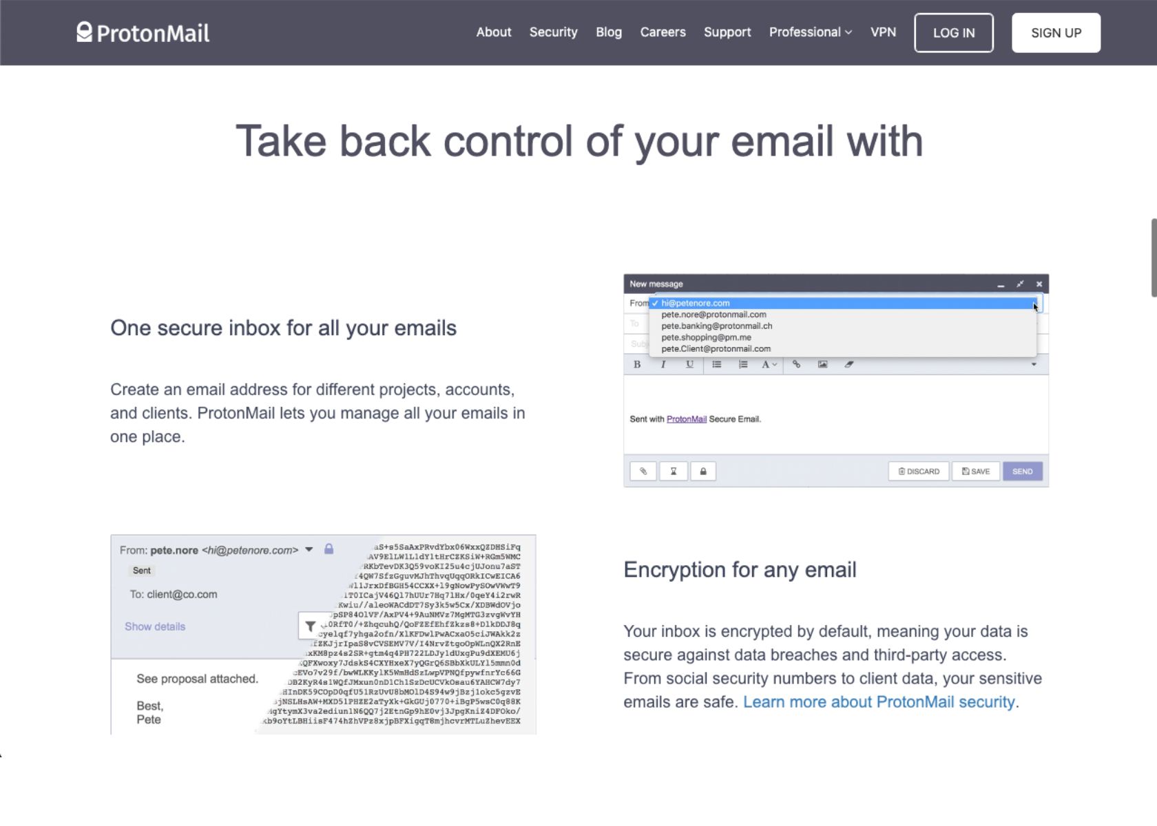Screenshot of a website layout explaining email encryption