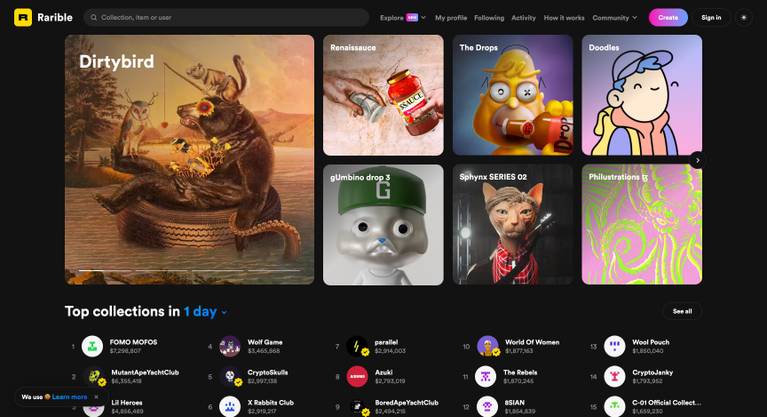Tangkapan layar dari Rarible. marketplace nft terbaik