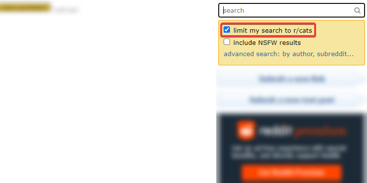 Screenshot showing a search on old Reddit using the limit my search button.