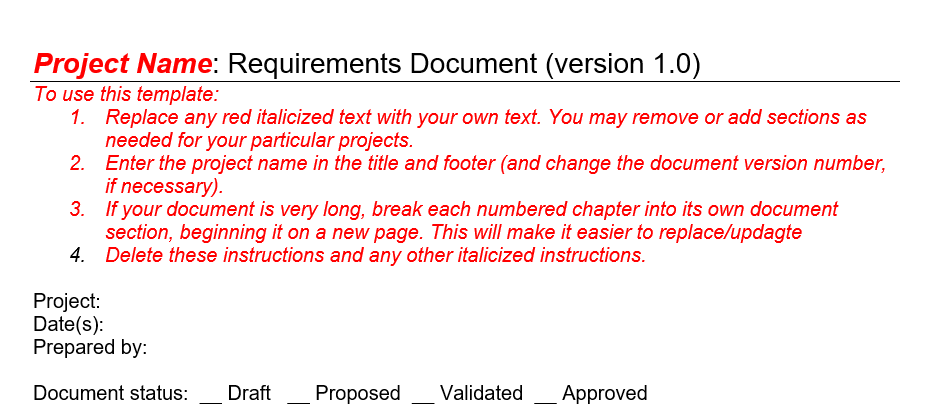 A business requirements document template, Word-ready and full of helpful tips.