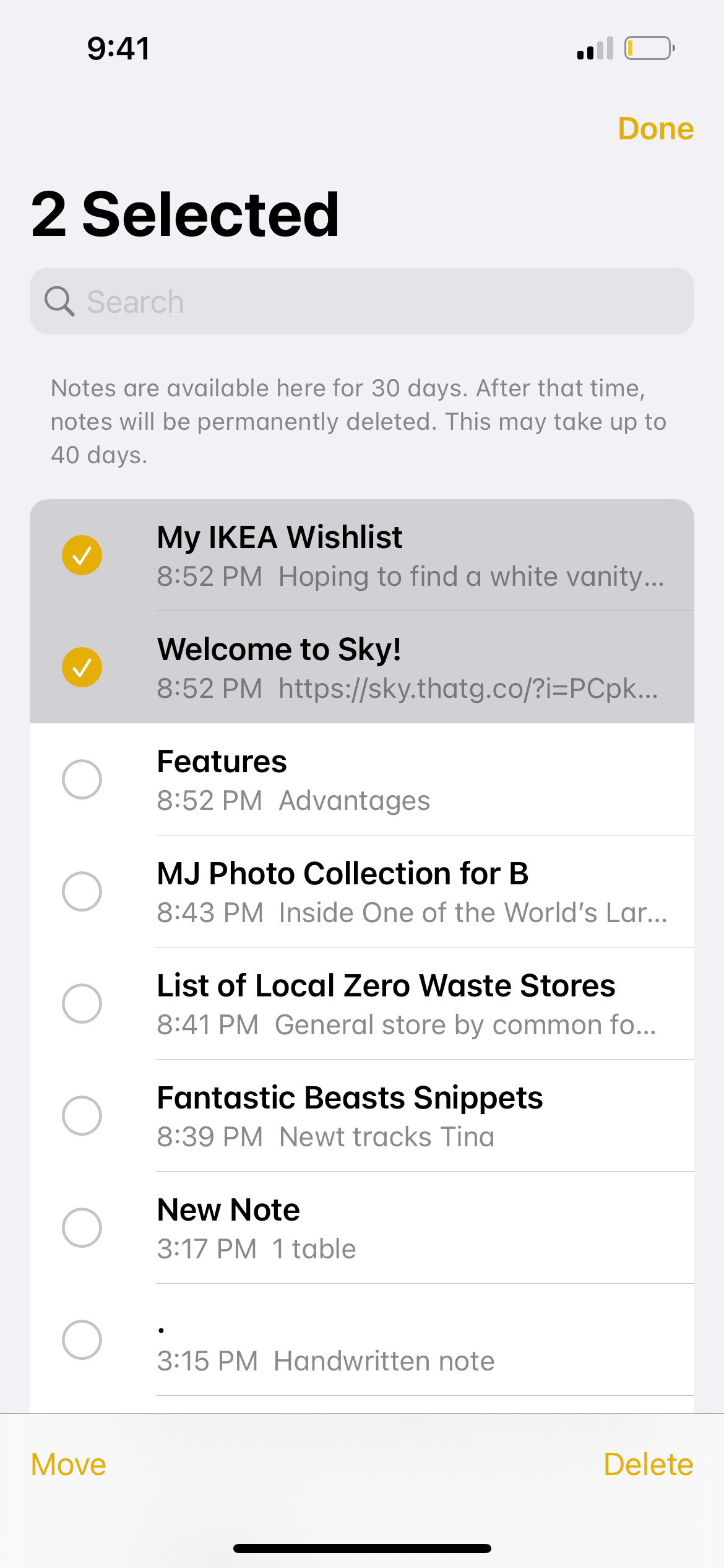 restore notes from recently deleted notes on iphone