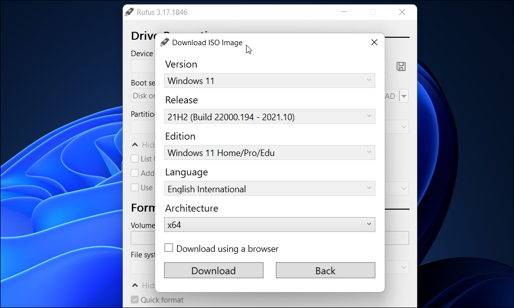 rufus download Windows 11 ISO image