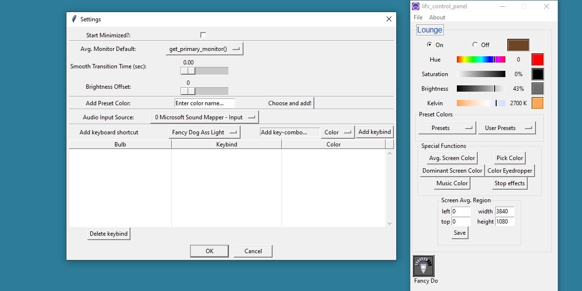 screenshot of the lifx control panel settings menu