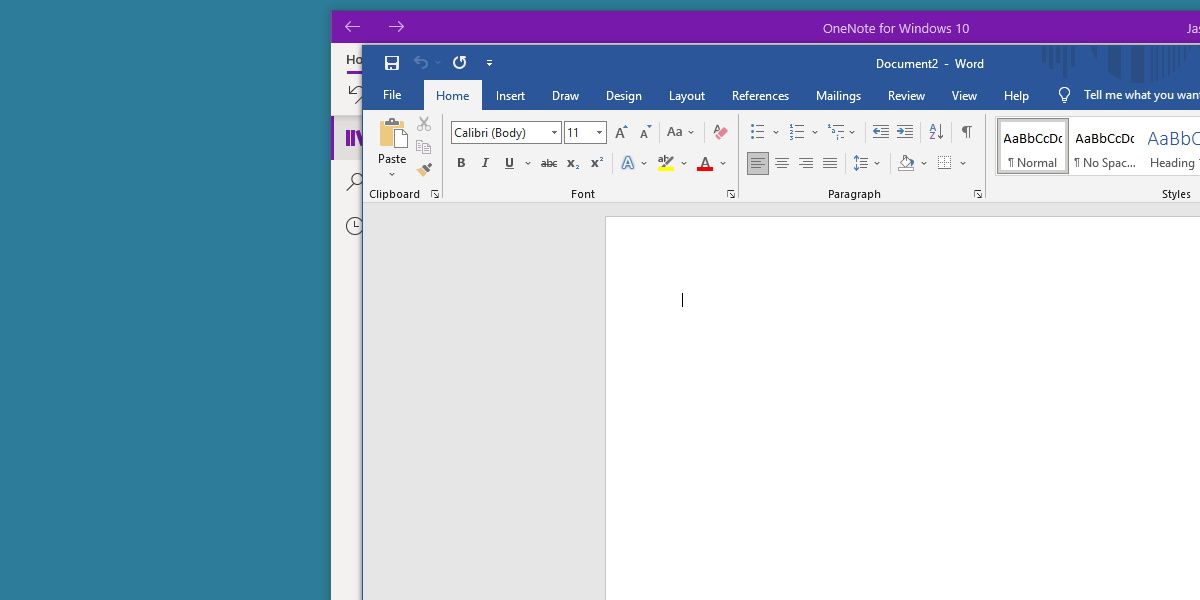 screenshot of word and onenote open on windows desktop