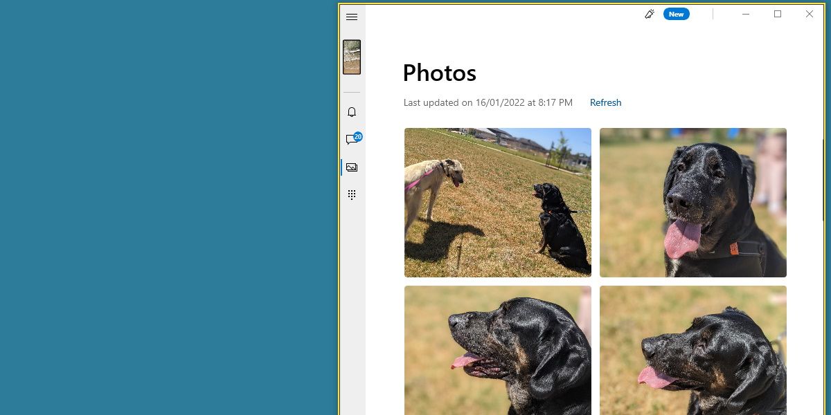 screenshot of photos displaying in the your phone app 