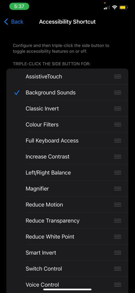 selecting background sounds in accessibility