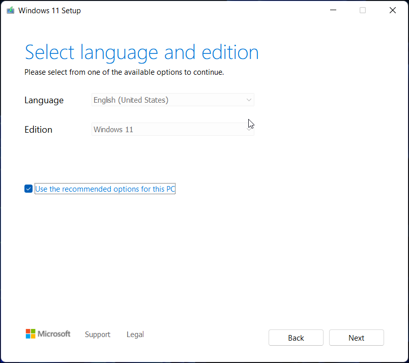 выберите язык и версию Создания загрузочного диска Windows 11