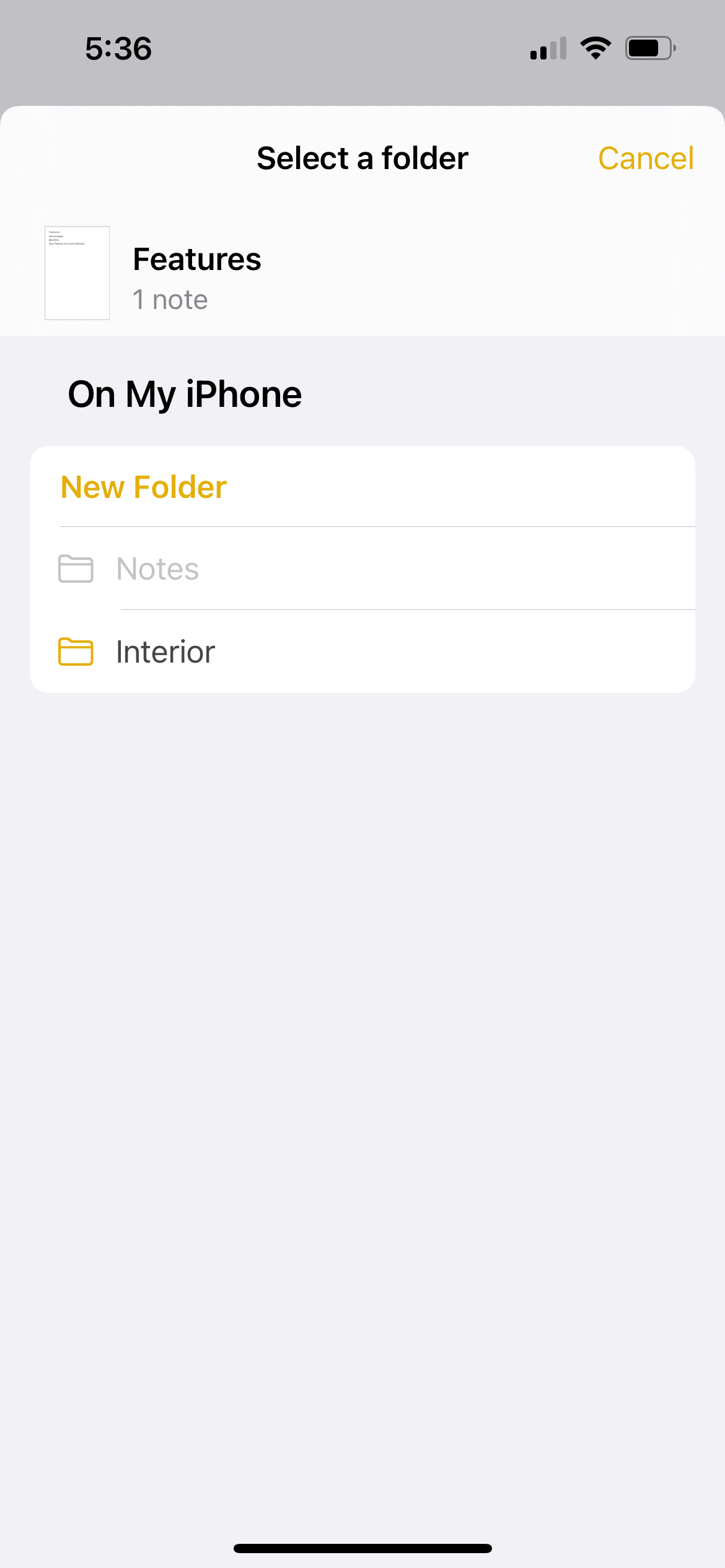 list of folders to move note in iphone notes