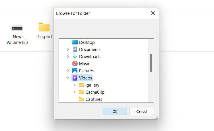 selecting folder for a new tab