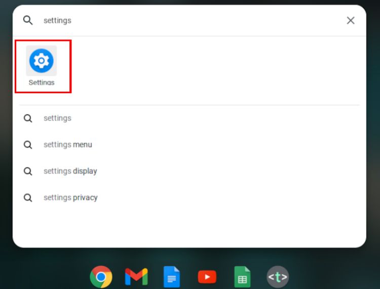 settings menu on chrome os