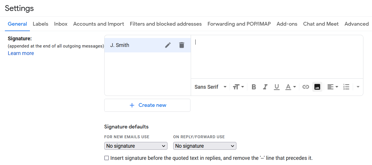 Signature Settings on Gmail