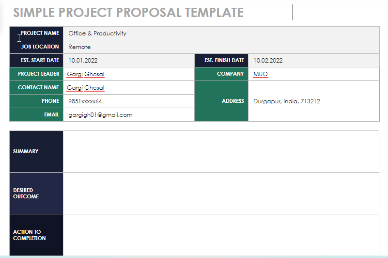 a preview of simple project template