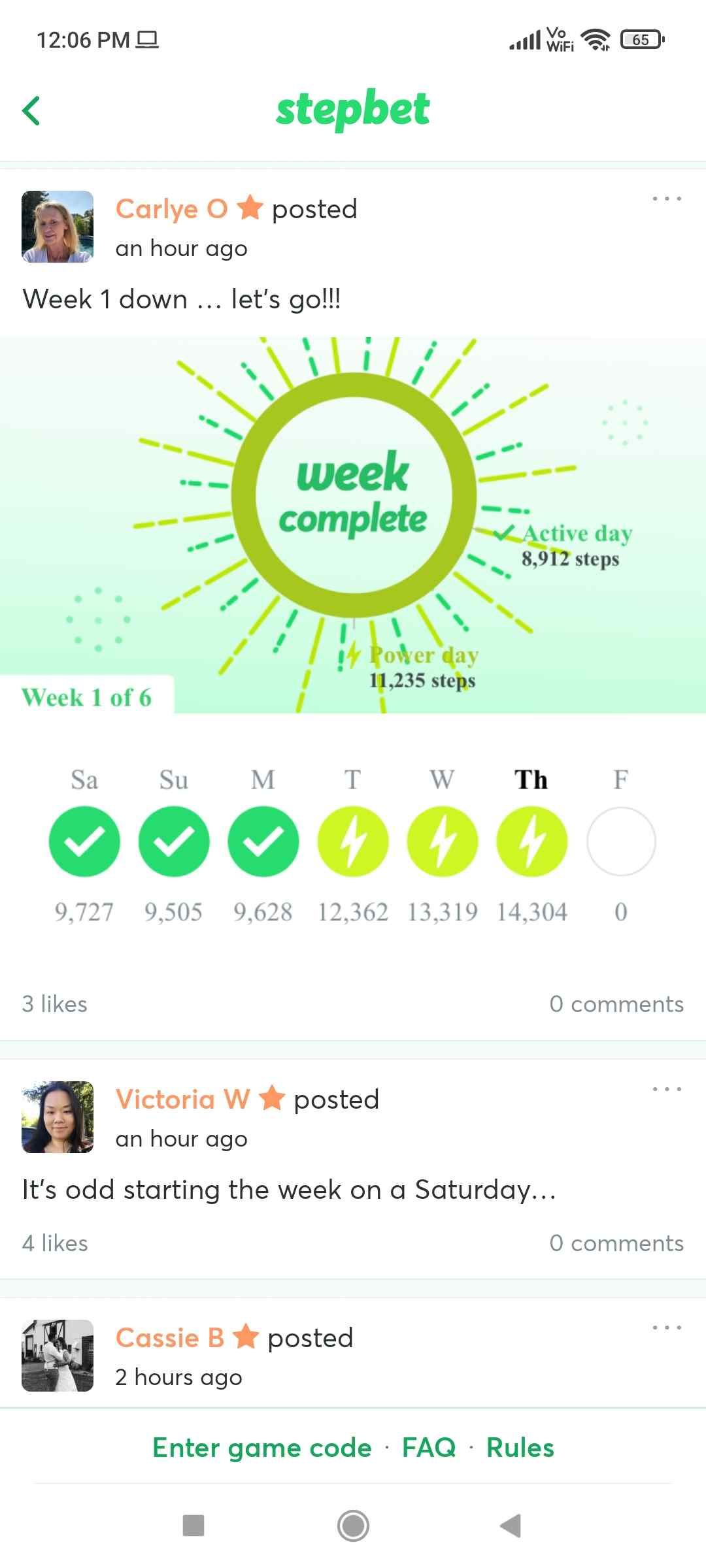 StepBet weekly achievements