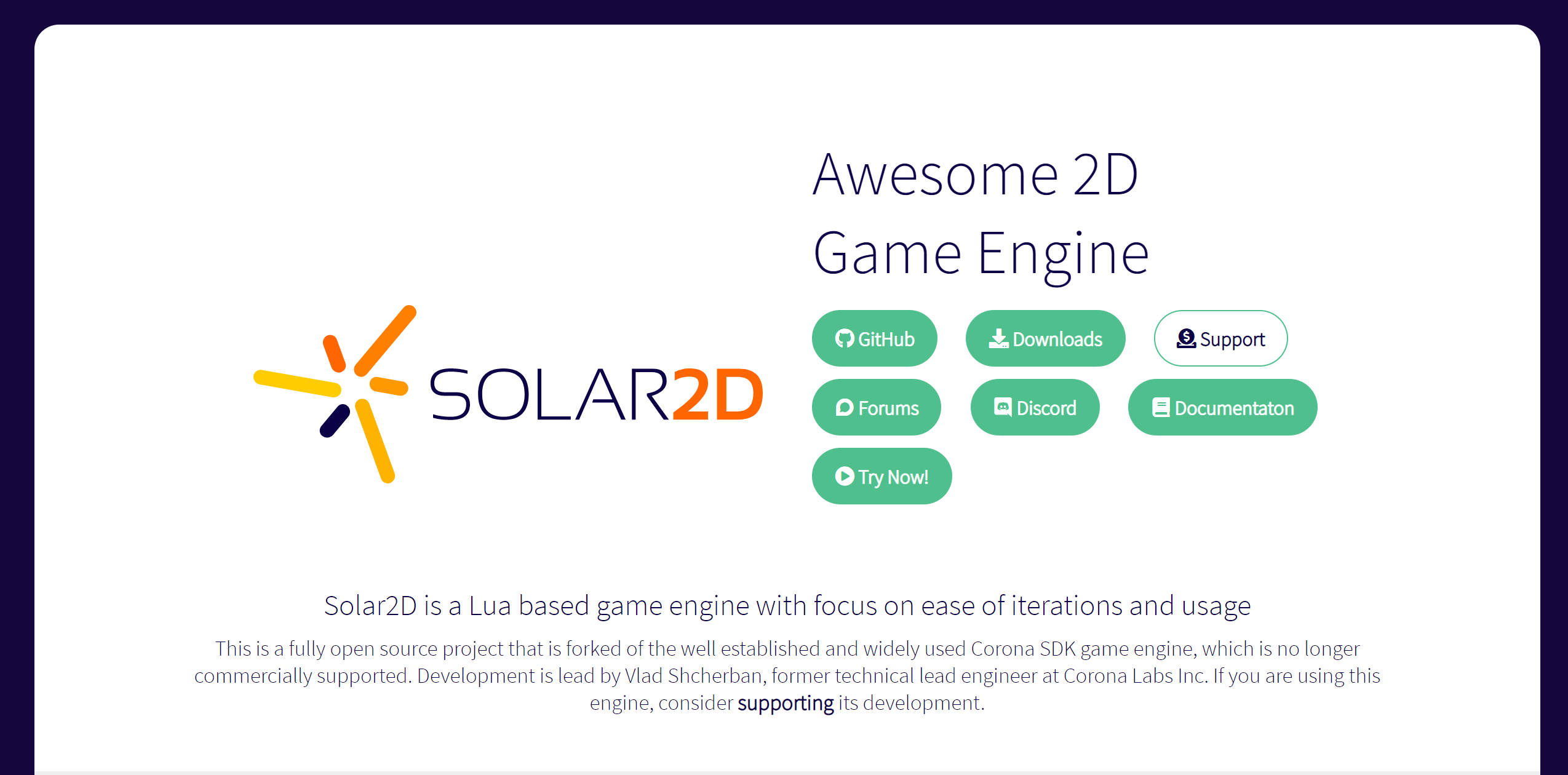 Solar2D website home page