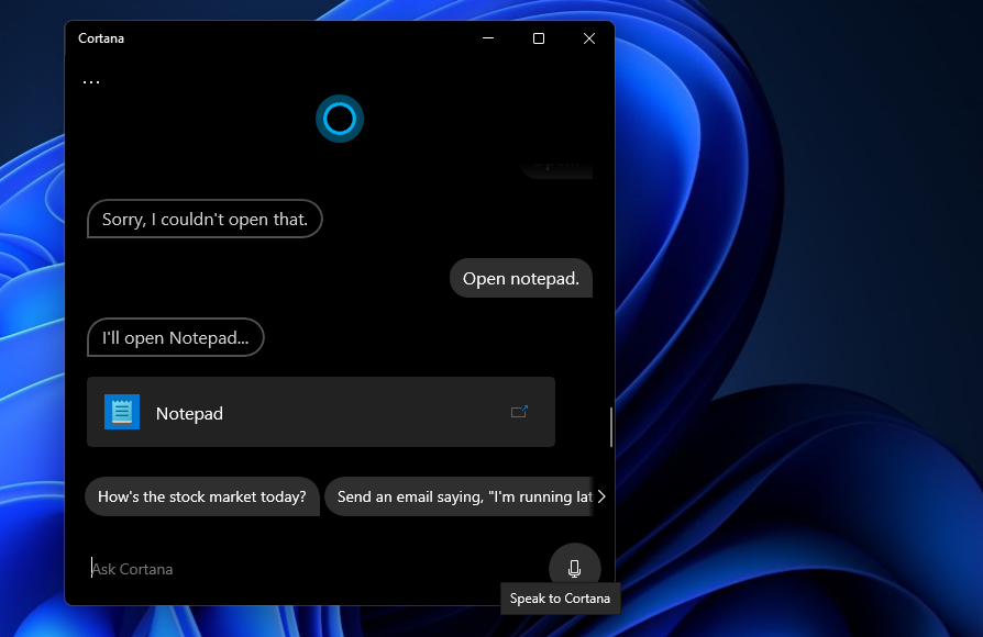The Speak to Cortana button