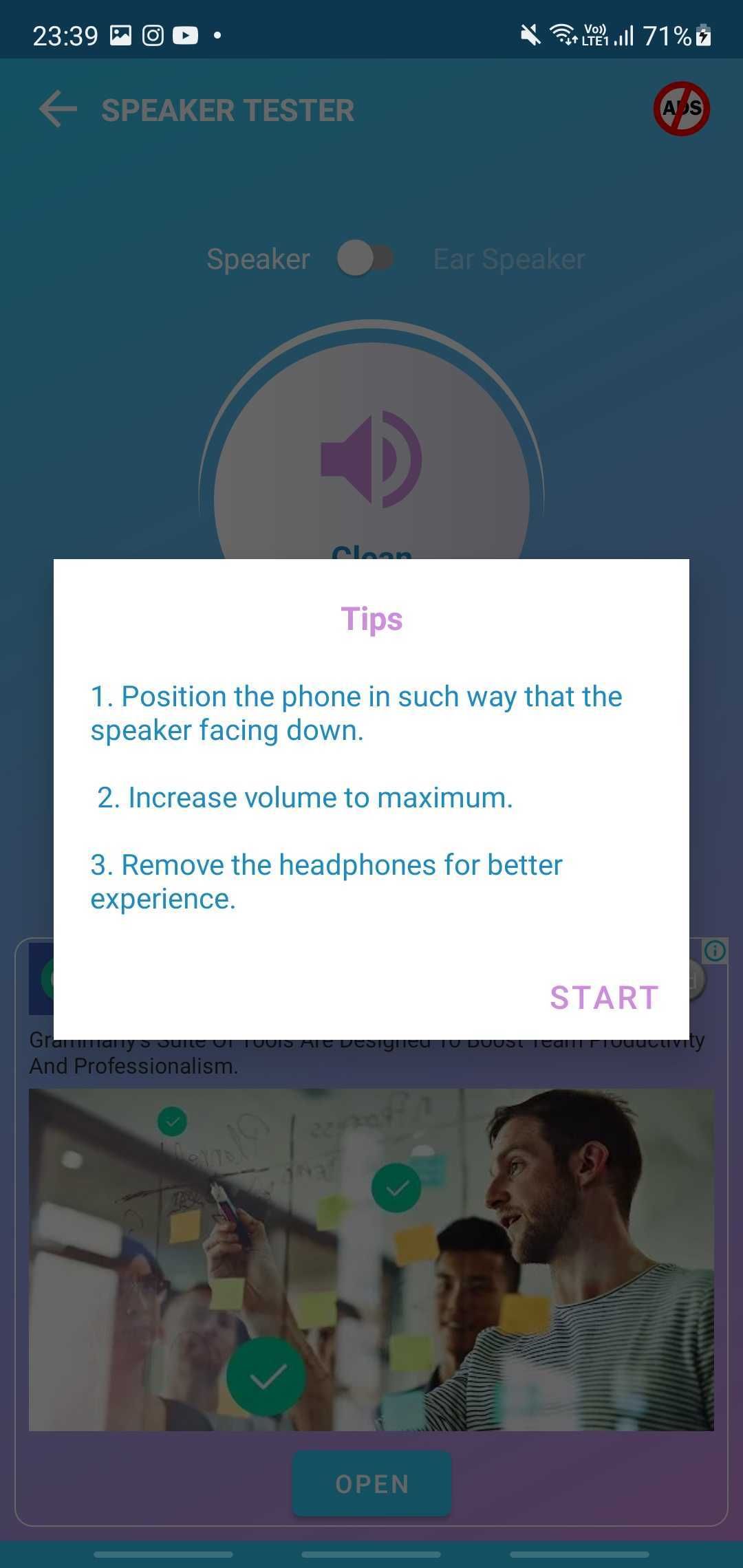 SpeakerTester tips screen