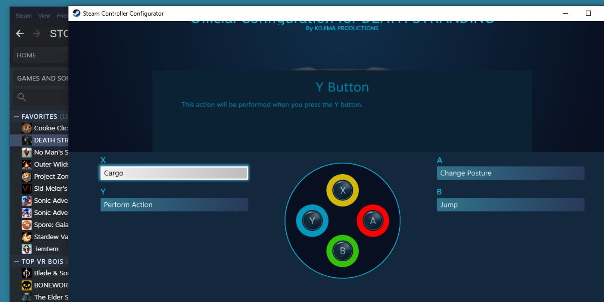steam controller configurator after changing an action