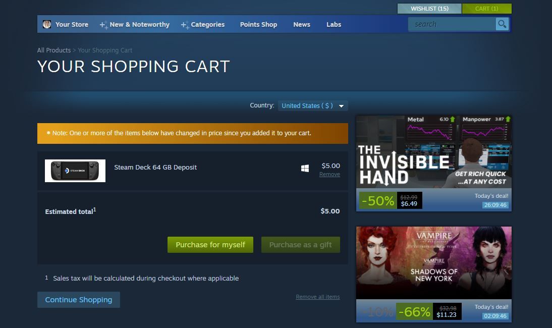 an image of a pre-order for valve's Steam Deck
