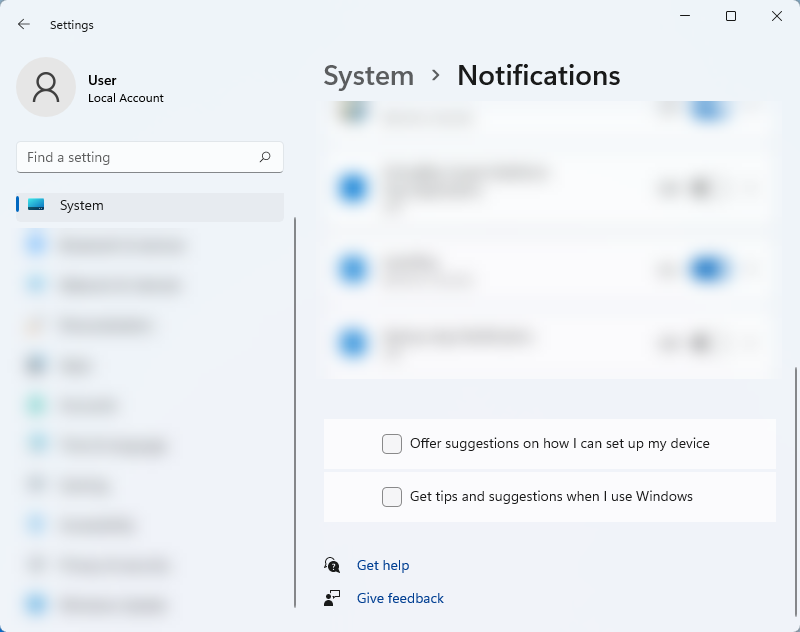 suggestions and tips notifications