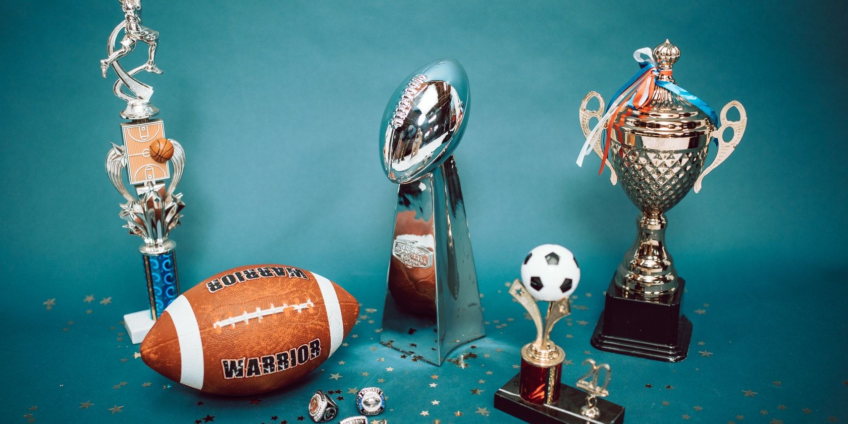 superbowl ball and trophies