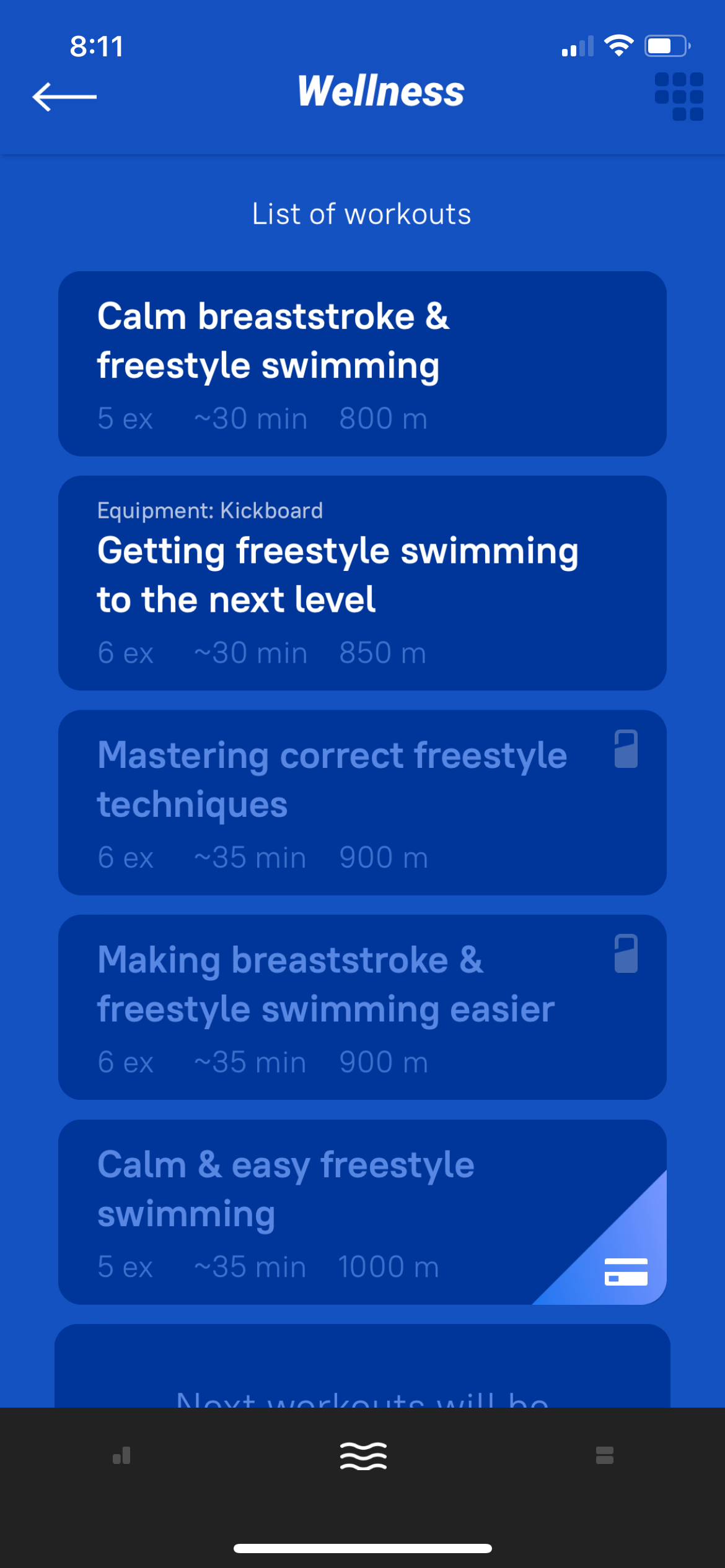 SwimUp app Wellness section