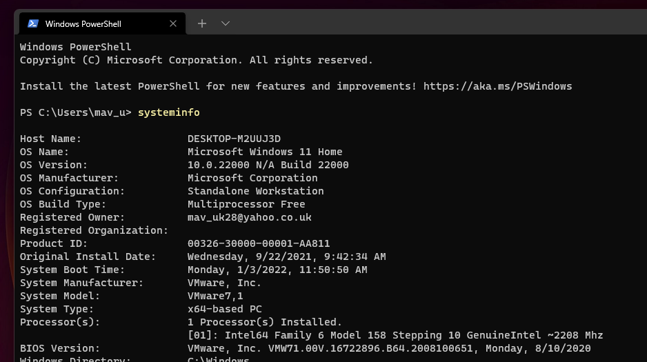 system info command