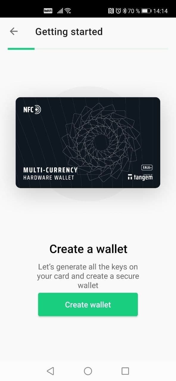 tangem app creating a wallet
