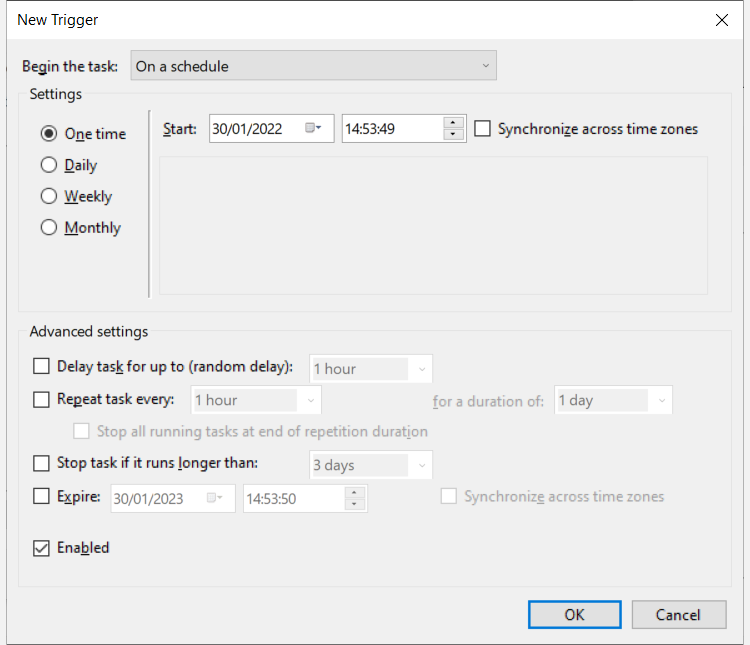 creating a trigger in task scheduler windows
