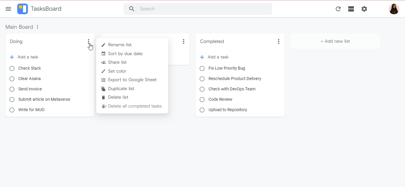 a preview of TasksBoard Basic