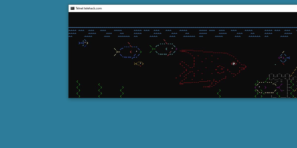 screenshot of command prompt displaying an ascii aquarium 