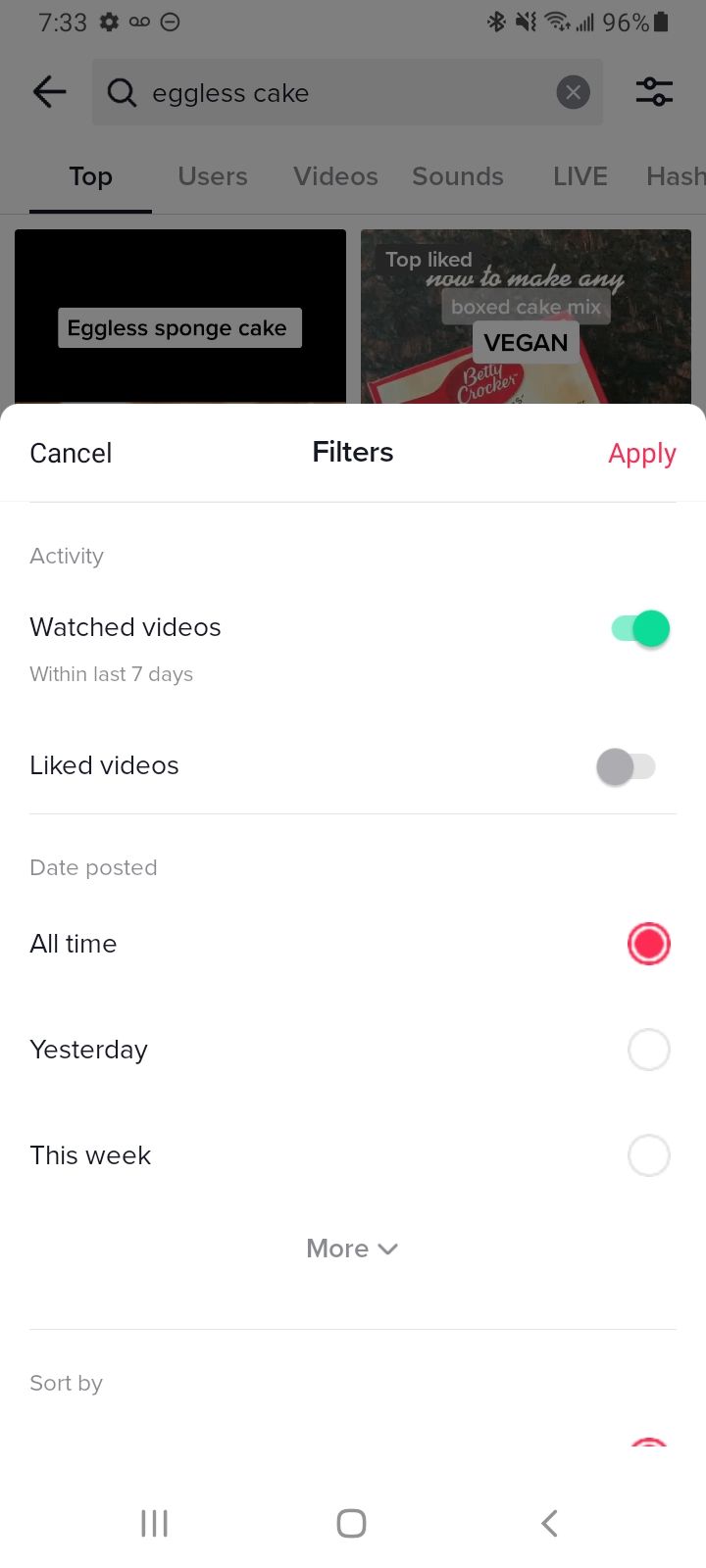 اعمال فیلتر برای ویدیوهای تماشا شده در TikTok.