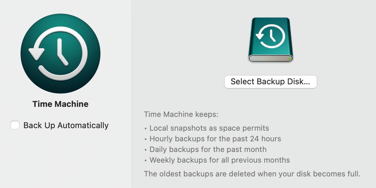 Time Machine preferences window.