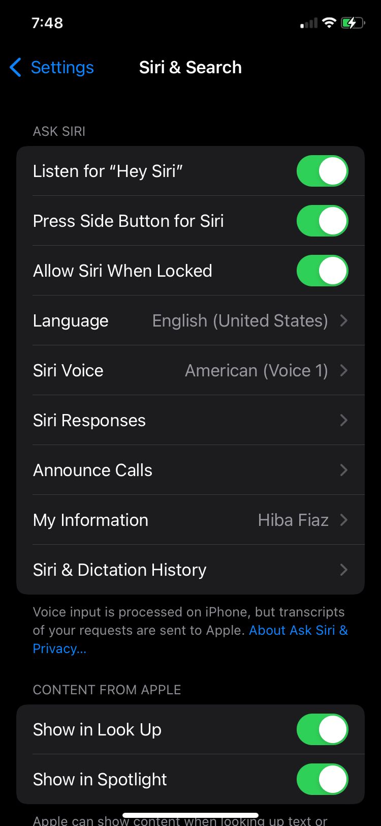 toggle for hey siri and allow siri when locked