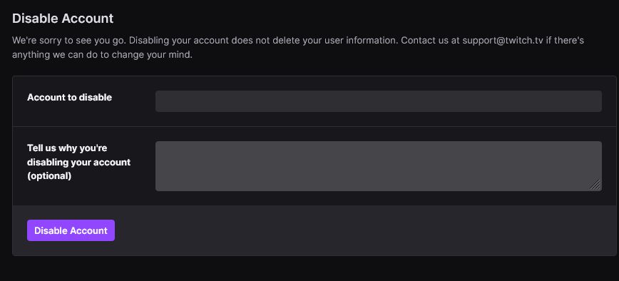 twitch disable account