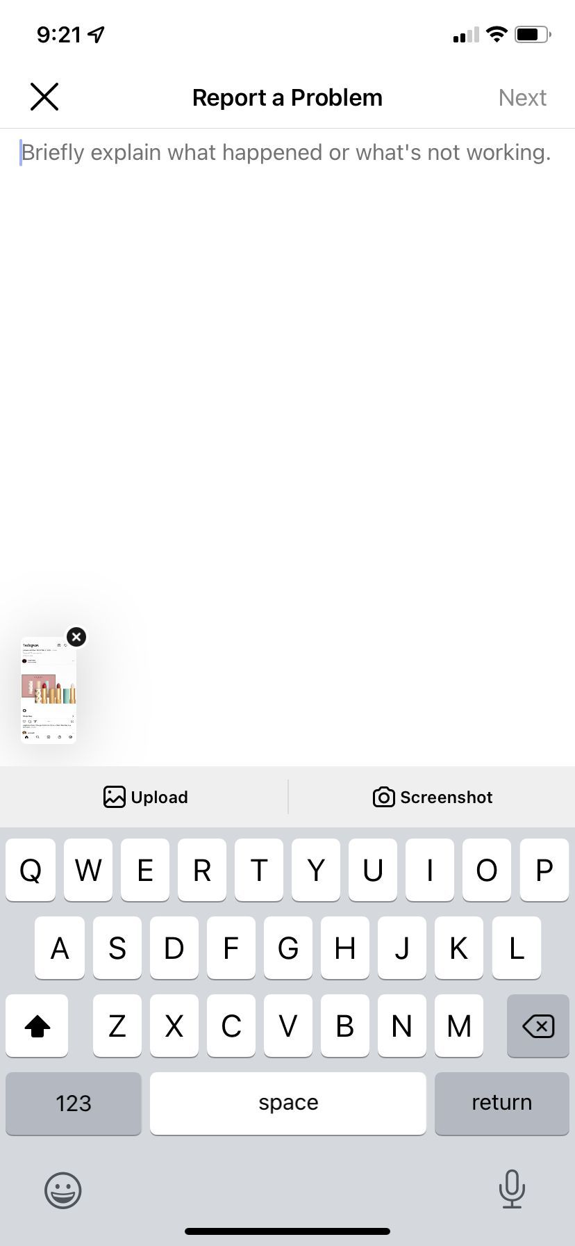 space to insert feedback on isntagram