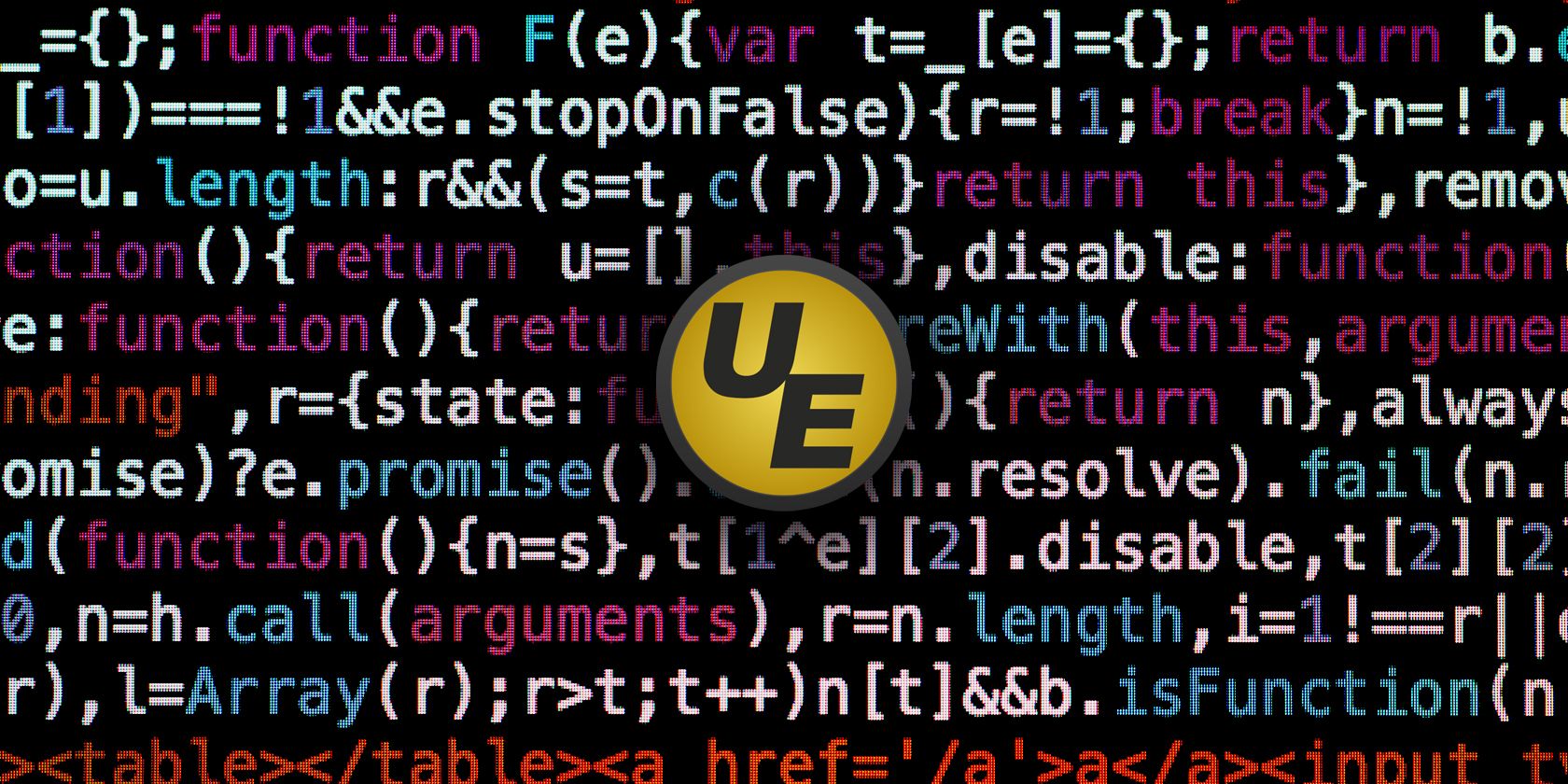 The UltraEdit logo over some code.