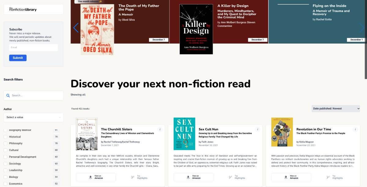 The Non-Fiction Library is a database of all types of non-fiction books with a short summary