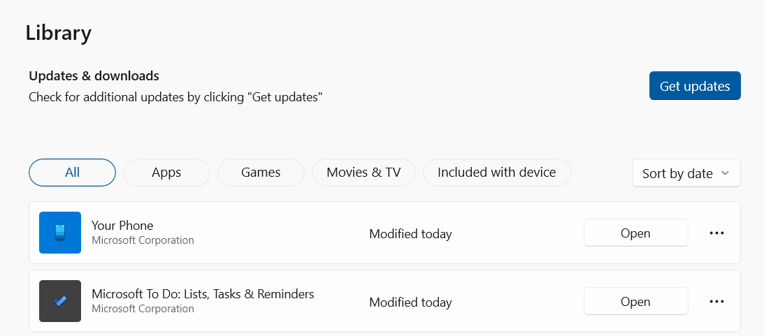 updating apps on microsoft store using get updates