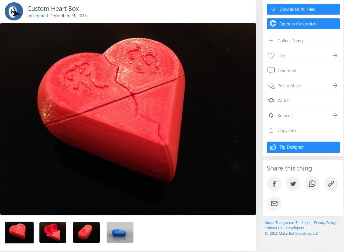 valentines 3d print heart box