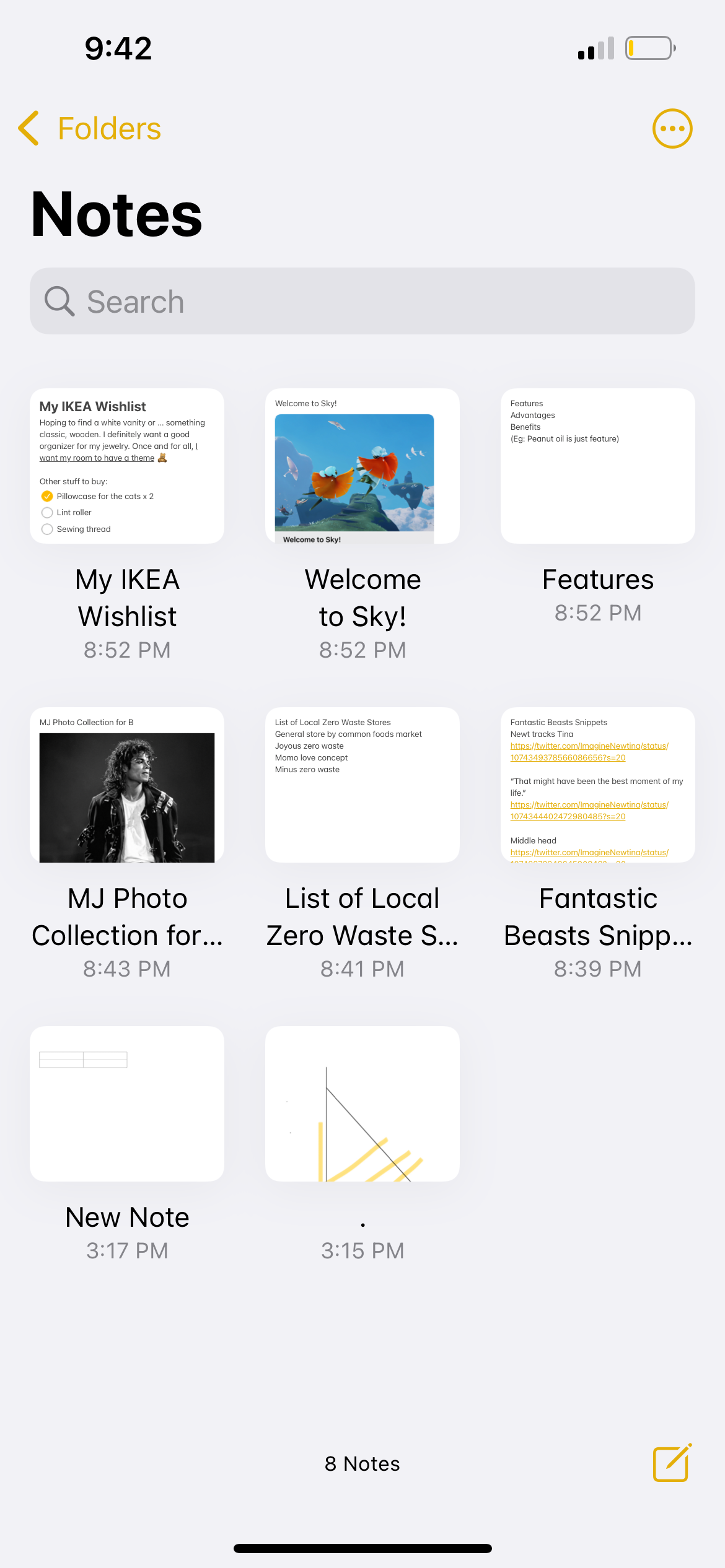 notes viewed as gallery on iphone